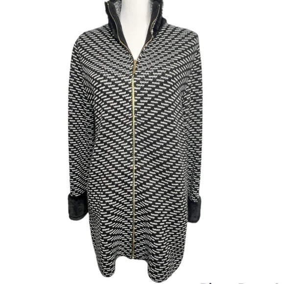 Black Rivet Faux Fur Trimmed Sweater Knit Coat Size Medium‎ - Picture 4 of 10